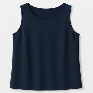 90's Vintage Eileen Fisher Navy Shell Top – Raw Silk Feel Rayon – Size M